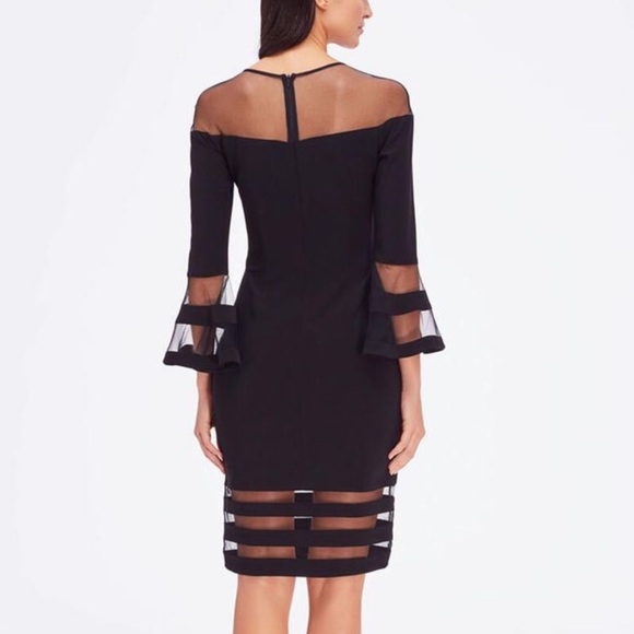 BETSY & ADAM DARK NAVY BLUE MESH DETAIL BELL SLEEVE MIDI DRESS SIZE 6 - Picture 2 of 5